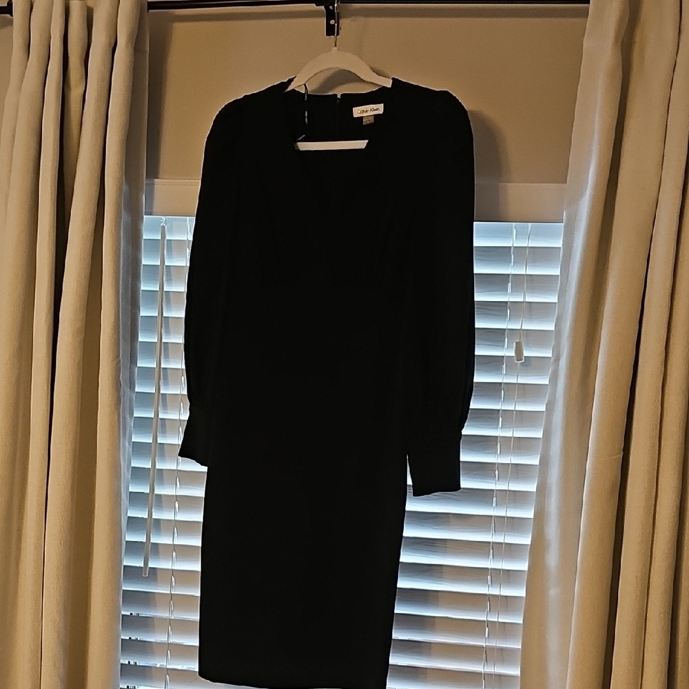 Calvin Klein Black Sheath Dress with Bishop Sleeves